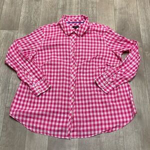Womens Talbots Checkered‎ Button Up Barbie Pink Lightweight Cotton Shirt